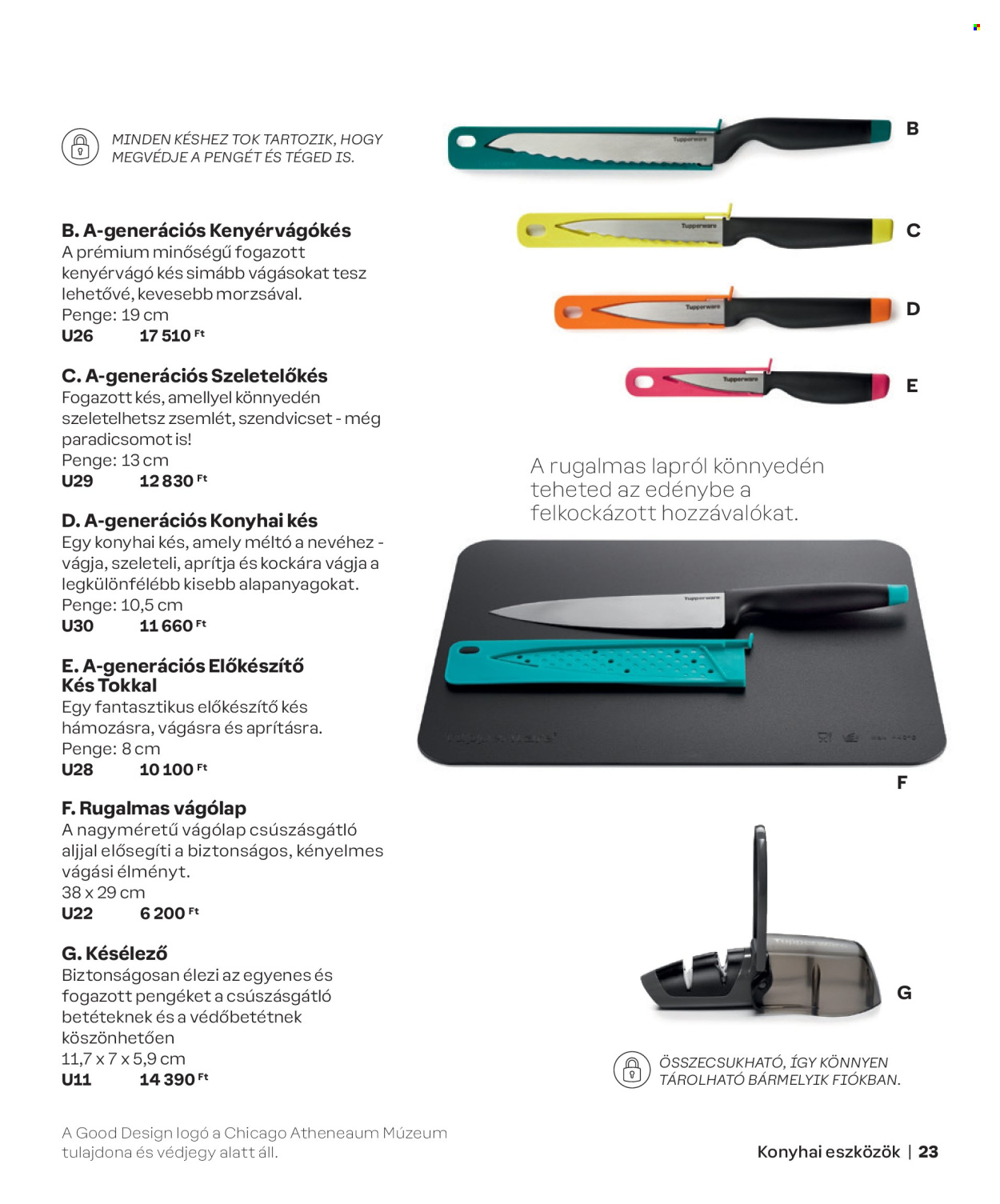 thumbnail - Tupperware akciós újsága  - Akciós termékek - kés, késélező, rugalmas vágólap, konyhai eszközök.  23. Oldal
