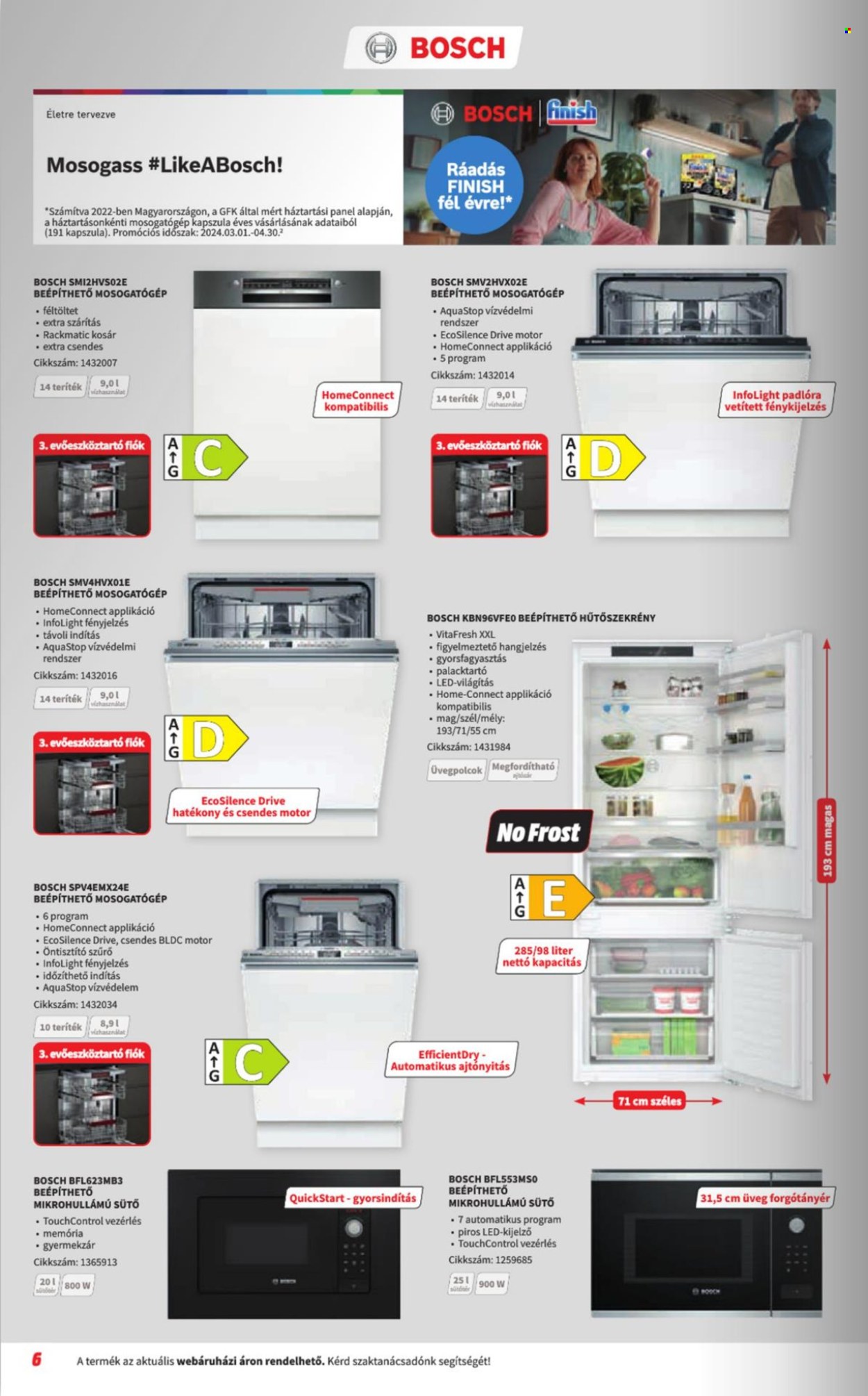 thumbnail - MediaMarkt akciós újsága  - 2024.04.03 - 2024.04.30 - Akciós termékek - Finish, kosár, Bosch, hűtőszekrény, sütő, mikrohullámú sütő, mosogatógép.  6. Oldal