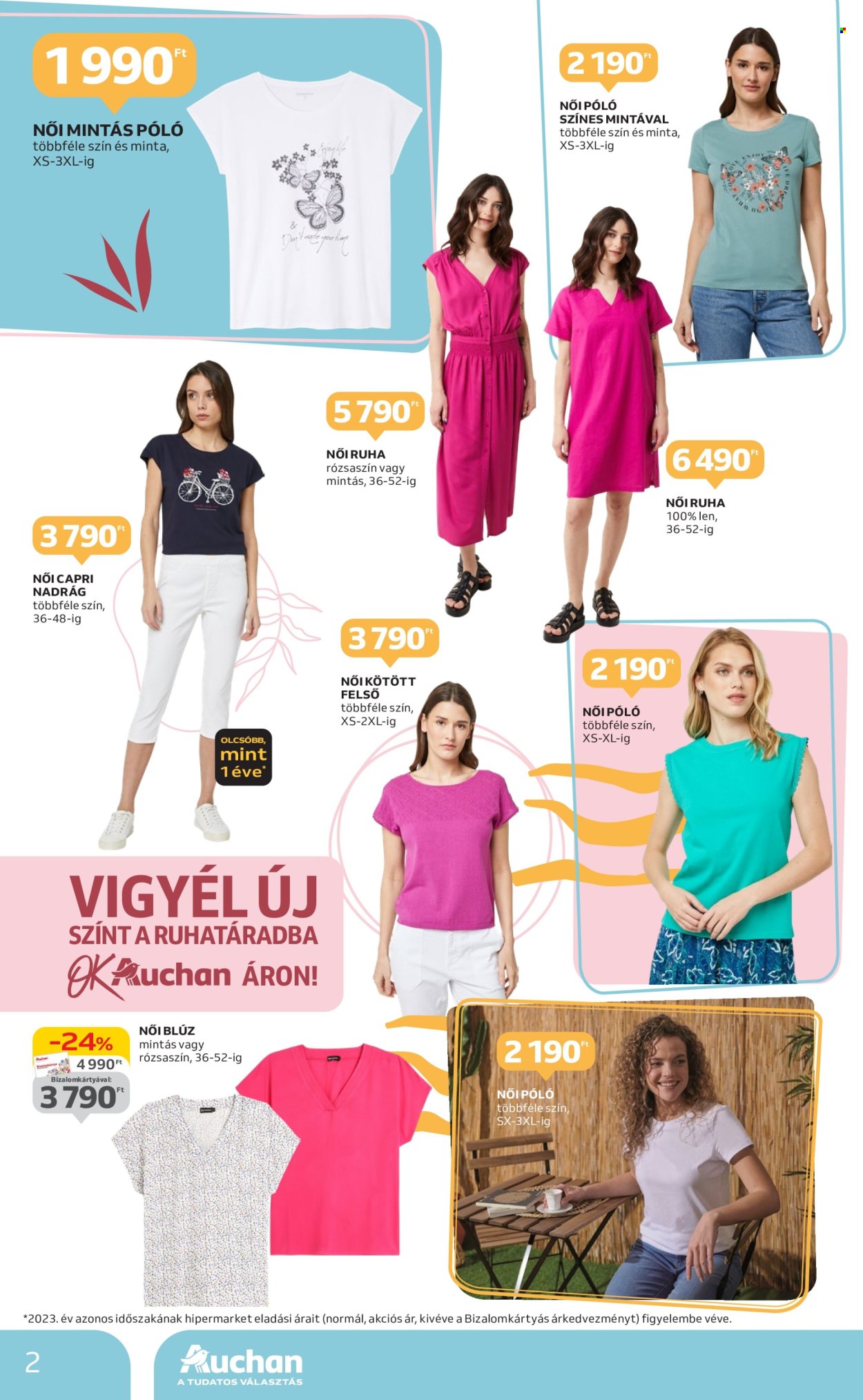 thumbnail - Auchan akciós újsága  - 2024.04.11 - 2024.05.08 - Akciós termékek - nadrág, ruha, blúz, póló, felső.  2. Oldal