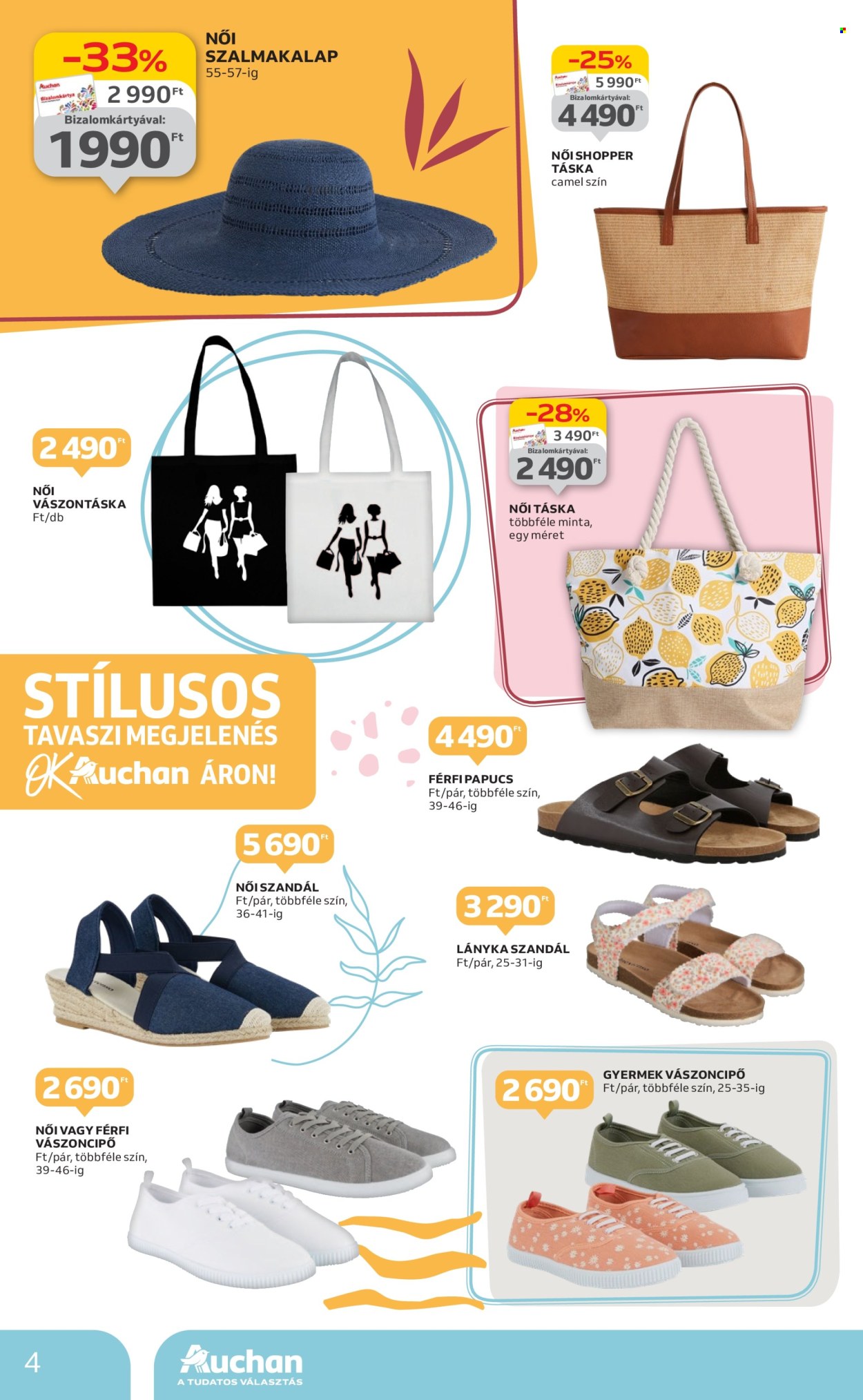 thumbnail - Auchan akciós újsága  - 2024.04.11 - 2024.05.08 - Akciós termékek - papucs, szandál, táska.  4. Oldal