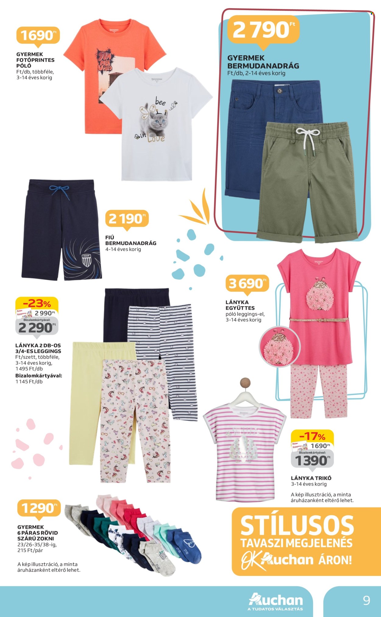 thumbnail - Auchan akciós újsága  - 2024.04.11 - 2024.05.08 - Akciós termékek - póló, trikó, zokni, leggings.  9. Oldal