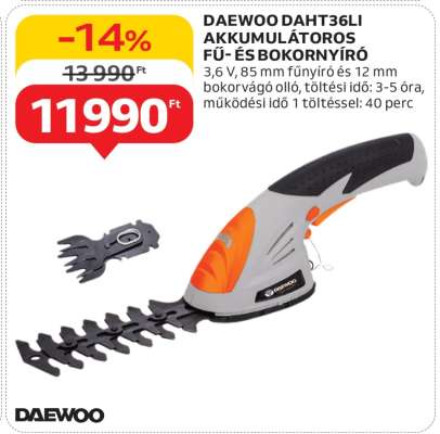 DAEWOO DAHT36LI AKKUMULÁTOROS FŰ- ÉS BOKORNYÍRÓ