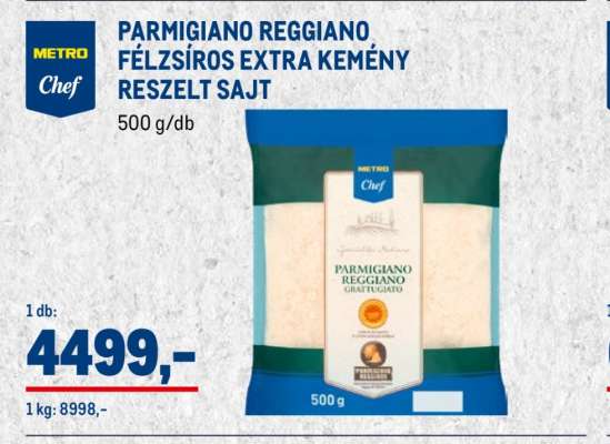 Parmigiano Reggiano Félzsíros Extra Kemény Reszelt Sajt