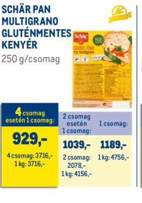 SCHÄR PAN MULTIGRANO GLUTÉNMENTES KENYÉR