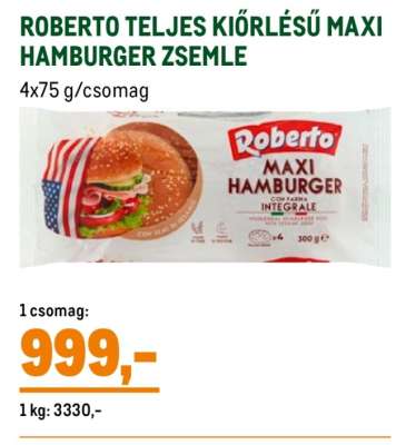 ROBERTO TELJES KIŐRLÉSŰ MAXI HAMBURGER ZSEMLE