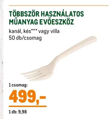 Többször használatos műanyag evőeszköz