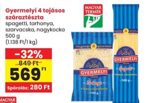 Gyermelyi 4 tojásos száraztészta