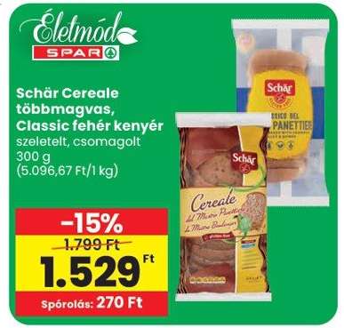 Schär Cereale többmagvas, Classic fehér kenyér
