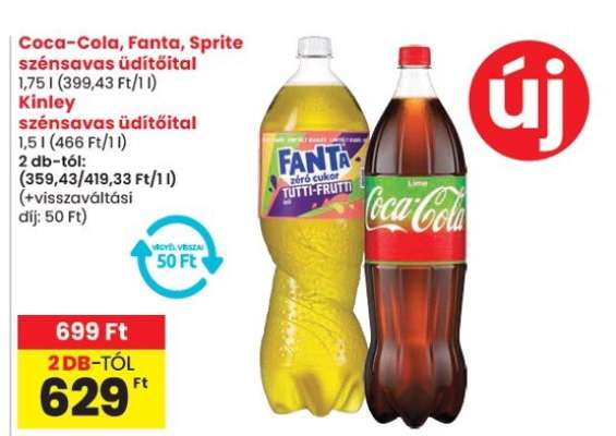 Coca-Cola, Fanta, Sprite, Kinley szénsavas üdítőital