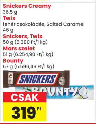 Snickers, Twix, Mars szelet, Bounty