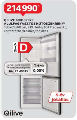 QILIVE 600132979 ALULFAGYASZTÓS HŰTŐSZEKRÉNY