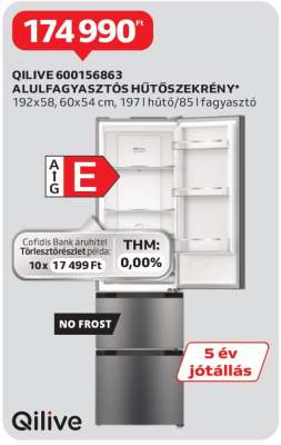 QILIVE 600156863 ALULFAGYASZTÓS HŰTŐSZEKRÉNY