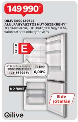 QILIVE 600129625 ALULFAGYASZTÓS HŰTŐSZEKRÉNY
