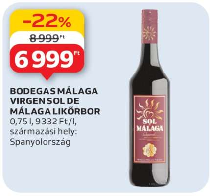 BODEGAS MÁLAGA VIRGEN SOL DE MÁLAGA LIKŐRBOR