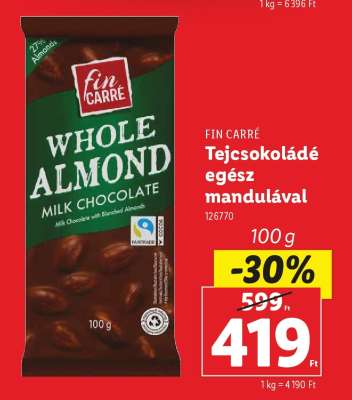 FIN CARRÉ Tejcsokoládé egész mandulával