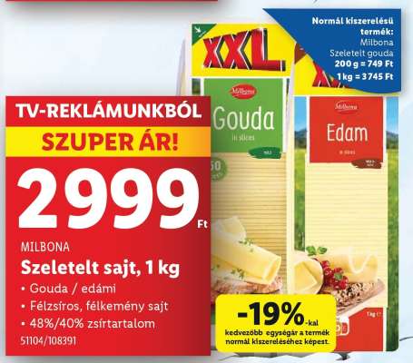 MILBONA Szeletelt sajt, 1 kg