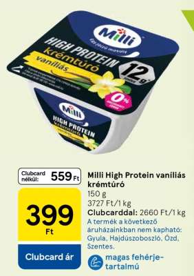 Milli High Protein vaníliás krémtúró
