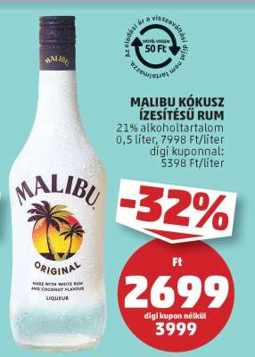 Malibu Kókusz Ízesítésű Rum