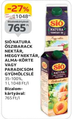 SIÓ NATURA ŐSZIBARACK NEKTÁR, MEGGY NEKTÁR, ALMA-KÖRTE VAGY PARADICSOM GYÜMÖLCSLÉ