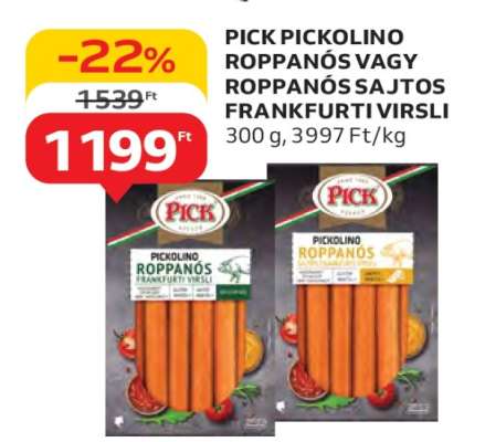 PICK Pickolino Roppanós vagy Roppanós Sajtos Frankfurti Virsli