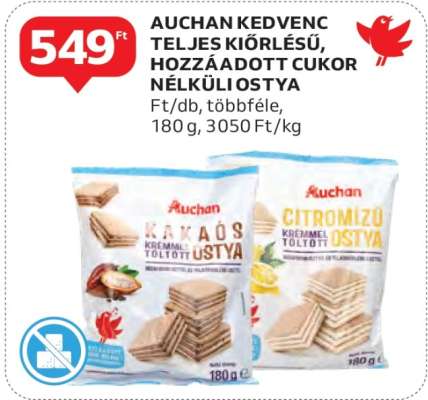 Auchan Kedvenc Teljes Kiőrlésű, Hozzáadott Cukor Nélküli Ostya