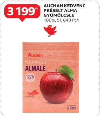 AUCHAN KEDVENC PRÉSELT ALMA GYÜMÖLCSLÉ