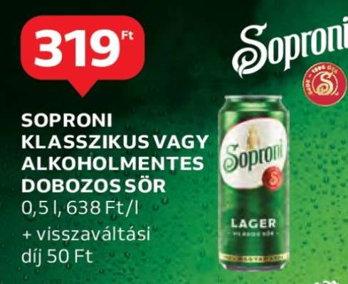 Soproni Klasszikus vagy Alkoholmentes Dobozos Sör