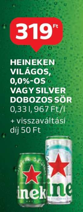 Heineken Világos, 0,0%-os vagy Silver Dobozos Sör