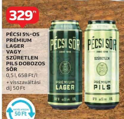 PÉCSI 5%-OS PRÉMIUM LAGER VAGY SZŰRETLEN PILS DOBOZOS SÖR