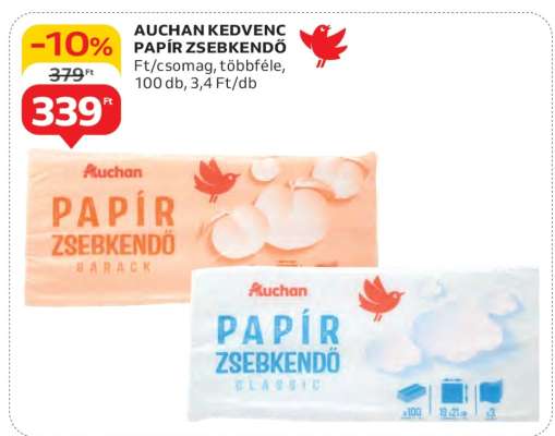 AUCHAN KEDVENC PAPÍR ZSEBKENDŐ