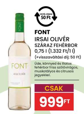 FONT IRSAI OLIVÉR SZÁRAZ FEHÉRBOR
