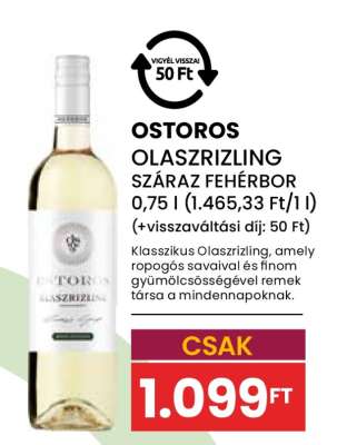 Ostoros Olaszrizling Száraz Fehérbor
