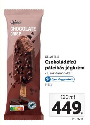 GELATELLI Csokoládéízű pálcikás jégkrém