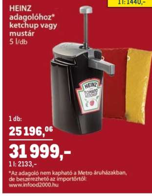 HEINZ adagolóhoz ketchup vagy mustár