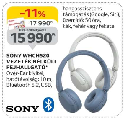 SONY WHCH520 VEZETÉK NÉLKÜLI FEJHALLGATÓ