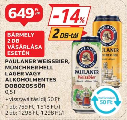 Paulaner Weissbier, Münchner Hell Lager vagy alkoholmentes dobozos sör