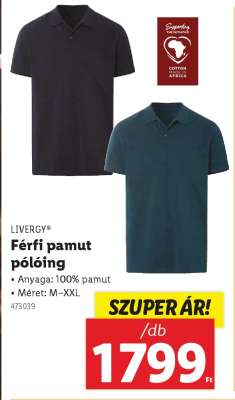 LIVERGY® Férfi pamut pólóing