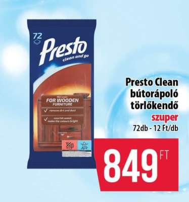 Presto Clean bútorápoló törlőkendő