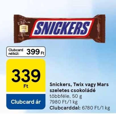 Snickers, Twix vagy Mars szeletes csokoládé