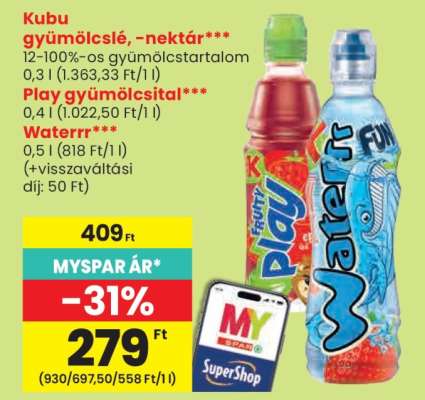 Kubu gyümölcslé, -nektár / Play gyümölcstea / Waterrr