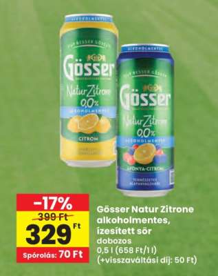 Gösser Natur Zitrone alkoholmentes, ízesített sör