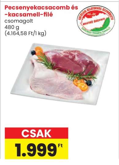 Pecsenyekacsacomb és -kacsamell-filé
