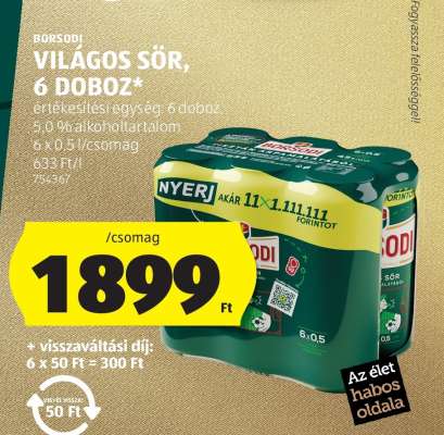 Borsodi Világos Sör, 6 doboz