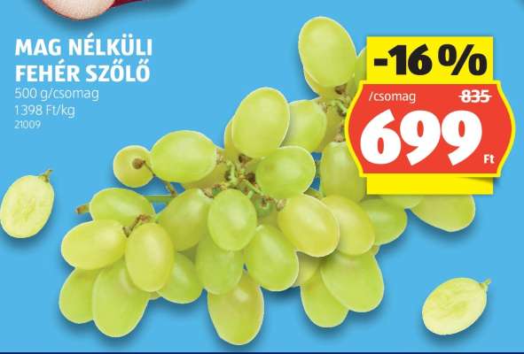 Mag nélküli fehér szőlő
