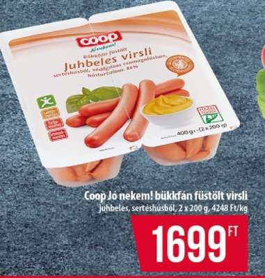 Coop Jó nekem! bükkfán füstölt virsli