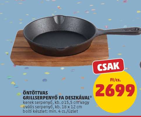 Öntöttvas grillserpenyő fa deszkával