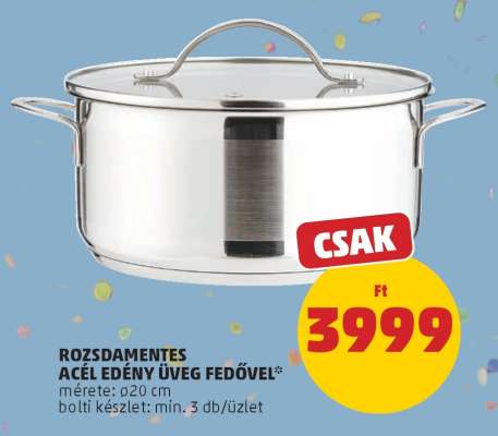 Rozsdamentes acél edény üveg fedővel