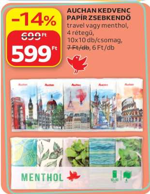 AUCHAN KEDVENC PAPÍR ZSEBKENDŐ