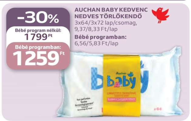 Auchan Baby Kedvenc Nedves Törlőkendő