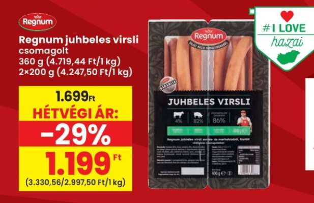 Regnum juhbeles virsli csomagolt